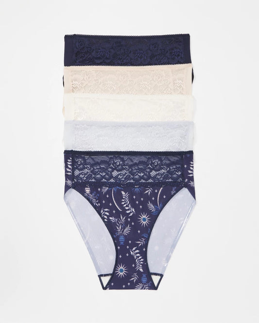 Edge High-Leg Brief Panty with Lace 5 Pack - BOTANICAL TILE MULTI PACK | Soma Women