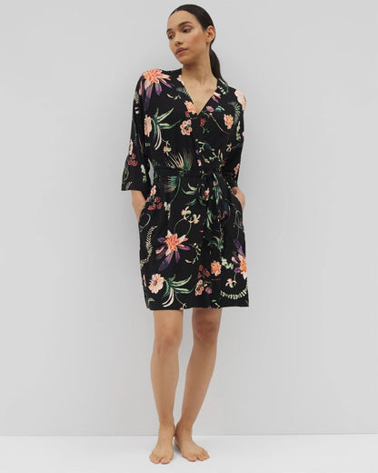 Short Robe - PARADISE PLUMES BLACK | Soma Women