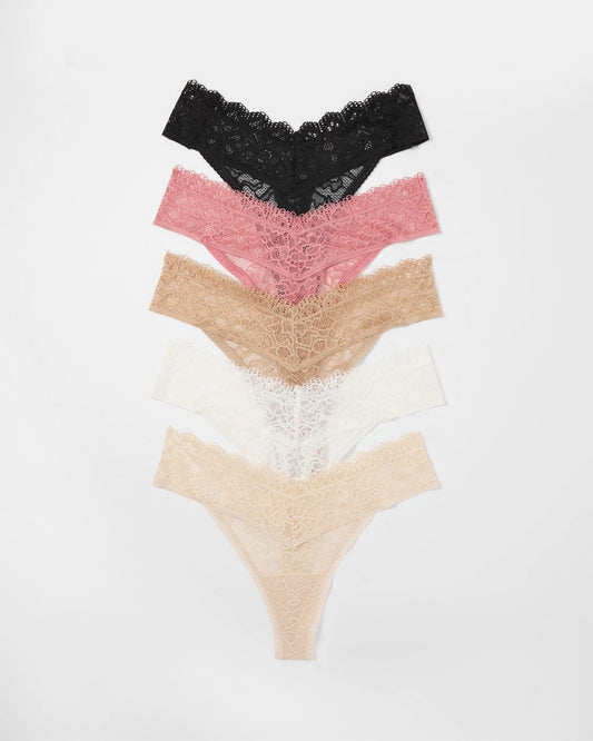 Thong Panty with Enchanting Lace 5 Pack - ANTIQUE PINK MULTI PACK | Soma Women