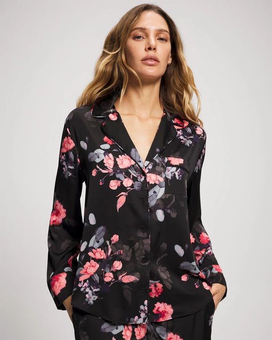 Long Sleeve Notch Collar Pajama Top - FLORAL DREAMS GRAND BLACK | Soma Women