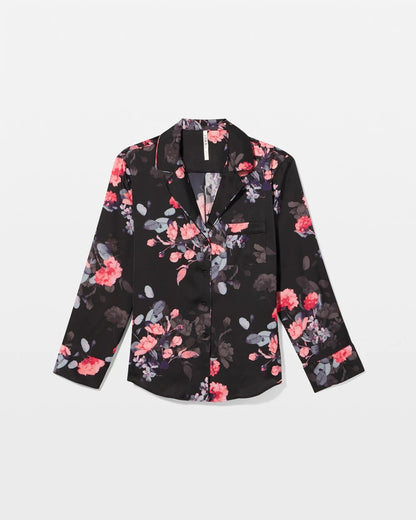 Long Sleeve Notch Collar Pajama Top - FLORAL DREAMS GRAND BLACK | Soma Women
