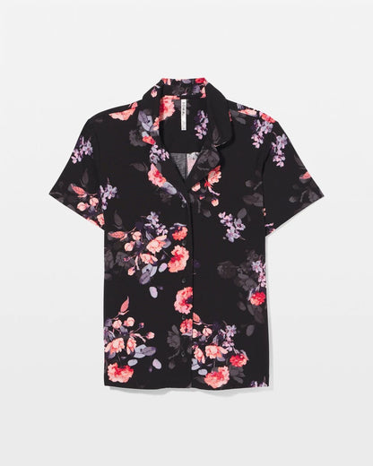 Short Sleeve Notch Collar Pajama Top - FLORAL DREAMS BLACK | Soma Women