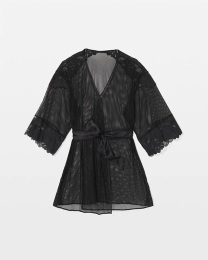 Robe with Mesh and Lace - BLACK | Soma Women