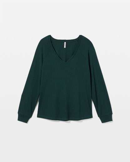Cozy Waffle Long Sleeve V-Neck Pajama Top - GREEN JOLIE | Soma Women