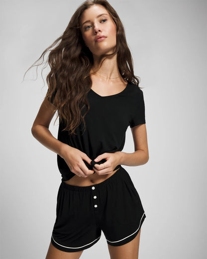 Solid Piped Pajama Shorts - BLACK | Soma Women