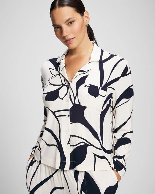 Long-Sleeve Notch Collar Pajama Top - NOUVEAU FLORA CHAMP | Soma Women