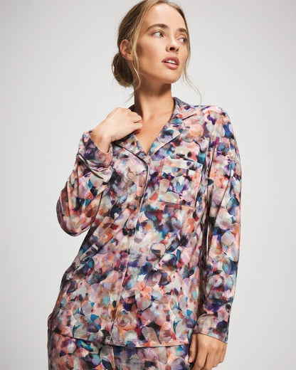 Long-Sleeve Notch Collar Pajama Top - PETAL MOSAIC PETROL | Soma Women