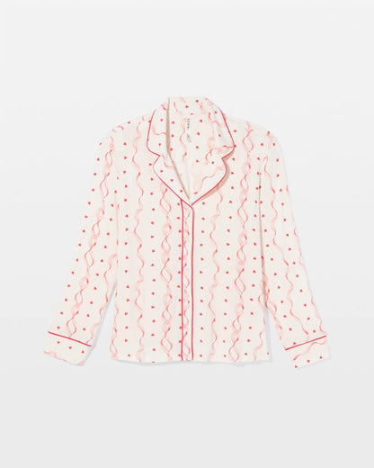 Cool Nights Long Sleeve Notch Collar with Piped Placket Pajama Top - COQUETTE VALENTINE CHAMP | Soma Women