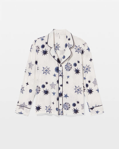 Cool Nights Long Sleeve Notch Collar with Piped Placket Pajama Top - CELESTIAL CHARMS CHAMP | Soma Women