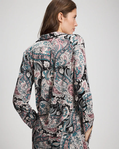 Cool Nights Long Sleeve Notch Collar with Piped Placket Pajama Top - REGAL PAISLEY BLACK | Soma Women