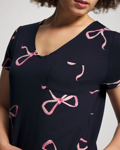 Short Sleeve Long Sleepshirt - BELOVED BOWS GRAND NAVY | Soma Women