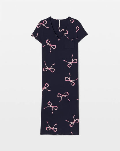 Short Sleeve Long Sleepshirt - BELOVED BOWS GRAND NAVY | Soma Women