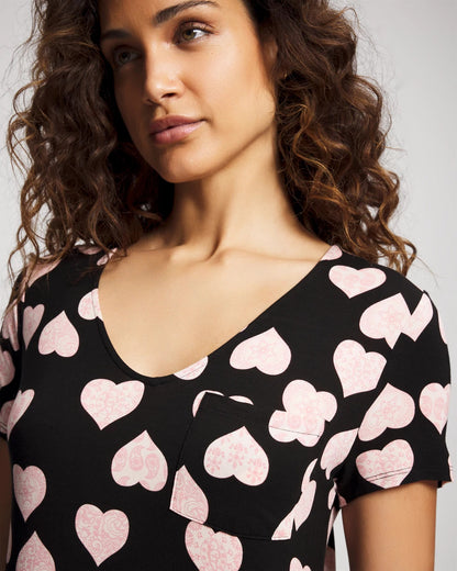 Short Sleeve Long Sleepshirt - MANDALA HEARTS BLACK | Soma Women
