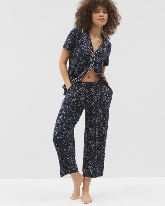 Piped Crop Pajama Pants - DOT OBSESSED NAVY | Soma Women