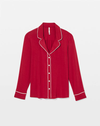 Long Sleeve Notch Collar w/ Piped Placket Pajama Top - PAINT THE TOWN RED | Soma Women