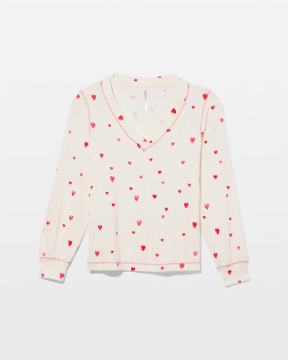 Long-Sleeve V-Neck Pajama Top - FLOATING HEARTS CHAMPAGNE | Soma Women