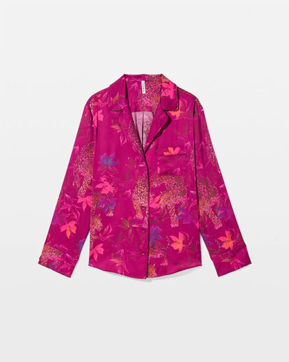 Long Sleeve Notch Collar Pajama Top - WILD WONDERS MAGENTA | Soma Women