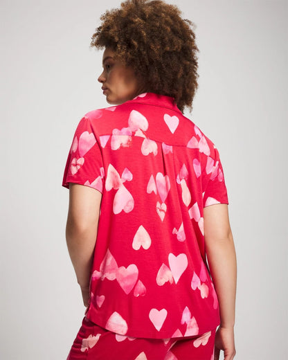 Short Sleeve Notch Collar Pajama Top - WHOLE LOTTA LOVE RED | Soma Women