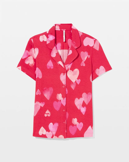 Short Sleeve Notch Collar Pajama Top - WHOLE LOTTA LOVE RED | Soma Women