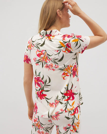 Short Sleeve Notch Collar Pajama Top - LE TIGRE FLORA CHAMPAGNE | Soma Women