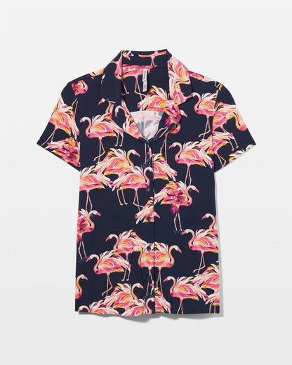 Short Sleeve Notch Collar Pajama Top - PARTY LIKE A FLOCK STAR N | Soma Women