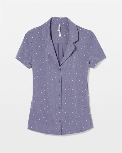 Short Sleeve Notch Collar Pajama Top - ON THE DOT EARL GRAY | Soma Women