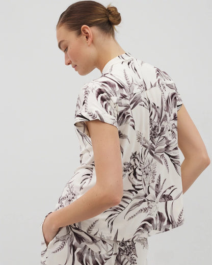 Short-Sleeve Button-Front Pajama Top - PALM PERFECT CHAMPAGNE | Soma Women