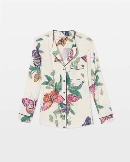 Piped Long-Sleeve Notch Pajama Top - WINGED WONDERS DRAMA CHMP | Soma Women