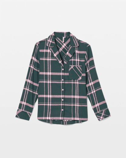 Super Soft Long-Sleeve Notch Collar Pajama Top - ASPEN PLAID EVERGLADE | Soma Women
