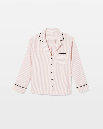 Long-Sleeve Notch Collar Pajama Top - STOCKING STRIPE VERT PINK | Soma Women