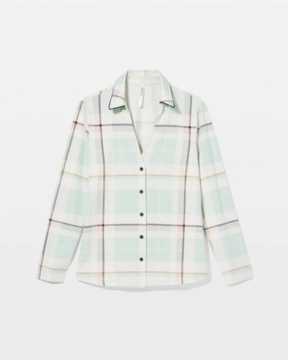 Long-Sleeve Notch Collar Pajama Top - SNUGGLE UP PLAID GREEN | Soma Women