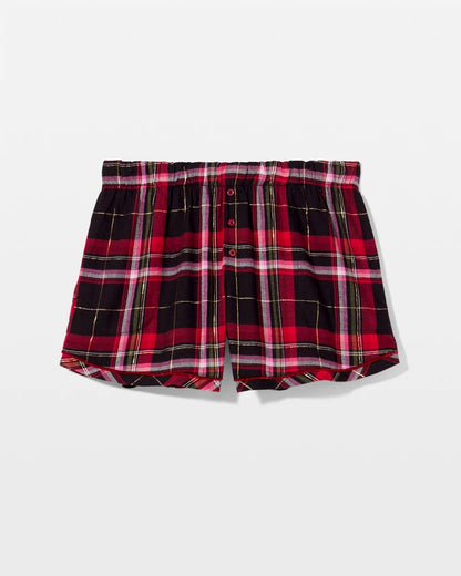 Velvet Piped Boxer Pajama Short - MAD FOR PLAID BLACK | Soma Women