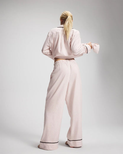 Velvet Piped Relaxed Pajama Pant - STOCKING STRIPE VERT PINK | Soma Women
