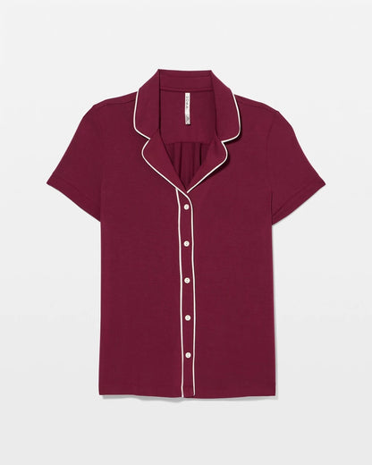 Solid Short Sleeve Notch Collar Pajama Top - VELVET PLUM | Soma Women