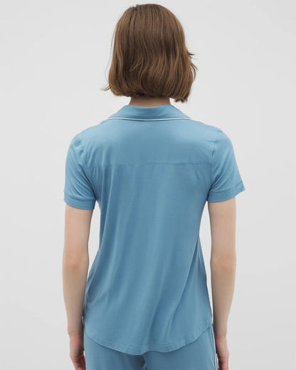 Solid Short Sleeve Notch Collar Pajama Top - BLUE HEAVEN | Soma Women