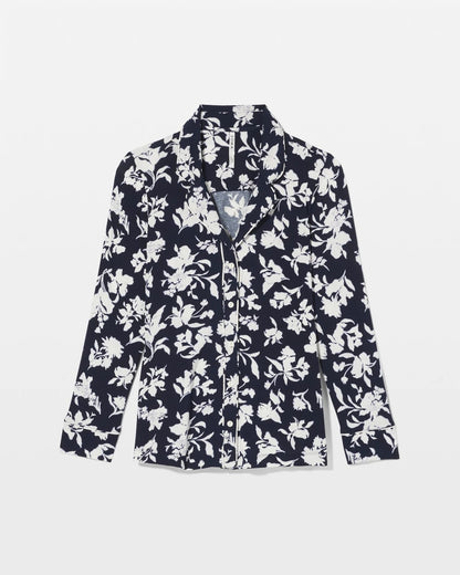 Long-Sleeve Printed Notch Collar Pajama Top - SERENITY PETALS NAVY | Soma Women
