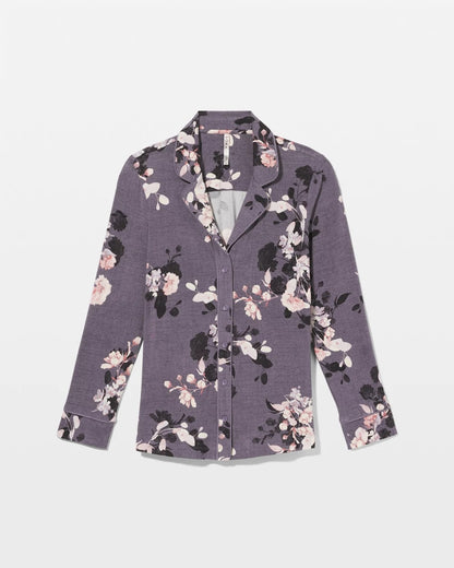 Long-Sleeve Printed Notch Collar Pajama Top - FLORAL DREAMS GRAY | Soma Women