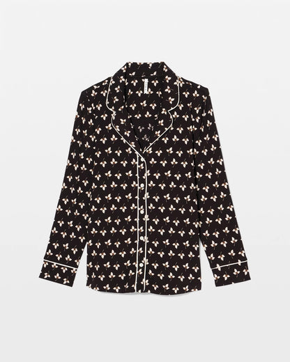 Long-Sleeve Printed Notch Collar Pajama Top - PEACEFUL PETALS BLACK | Soma Women