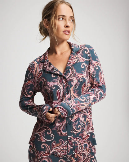 Long-Sleeve Printed Notch Collar Pajama Top - IMPERIAL PAISLEY MD PET | Soma Women