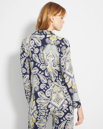 Long-Sleeve Printed Notch Collar Pajama Top - STYLISH PAISLEY NAVY | Soma Women