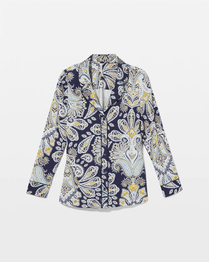 Long-Sleeve Printed Notch Collar Pajama Top - STYLISH PAISLEY NAVY | Soma Women
