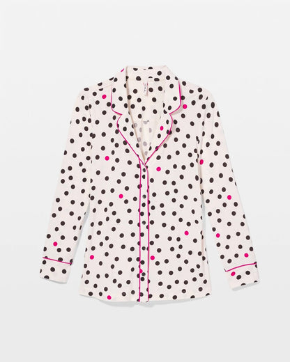 Long-Sleeve Printed Notch Collar Pajama Top - FANCIFUL DOT CHAMPAGNE | Soma Women