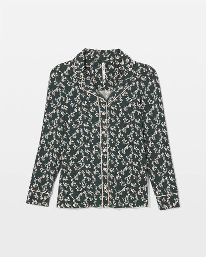 Long-Sleeve Printed Notch Collar Pajama Top - TINY PETALS DK EVERGLADE | Soma Women