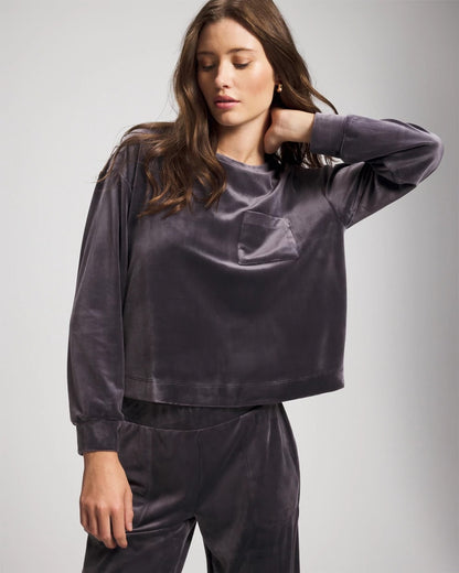 Velour Crewneck Sweatshirt - GRAY INK | Soma Women