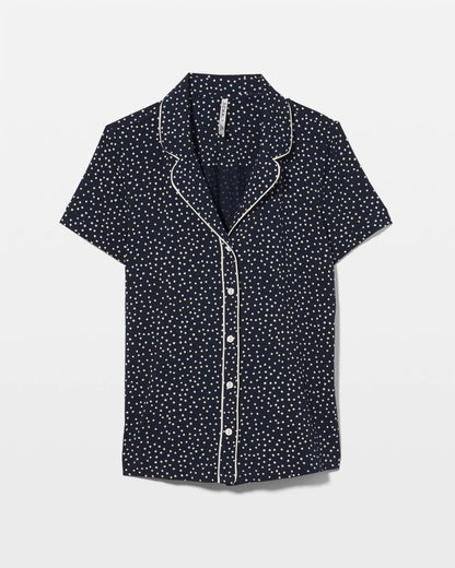 Piped Short Sleeve Notch Collar Pajama Top - DOT OBSESSED NAVY | Soma Women