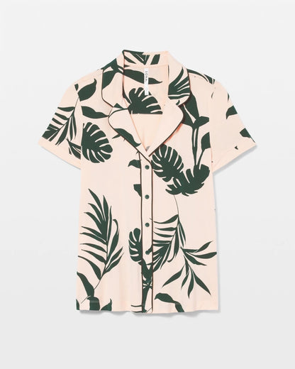 Piped Short Sleeve Notch Collar Pajama Top - SHADOW FLORA APRICOTTA | Soma Women