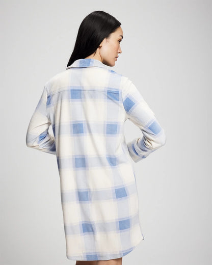 Long-Sleeve Notch Collar Sleepshirt - FROSTED PLAID BLUE | Soma Women