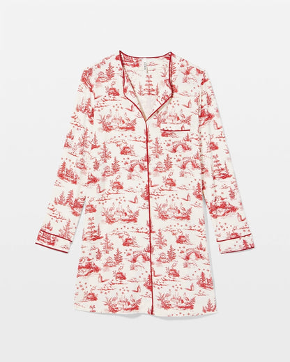 Piped Long-Sleeve Sleepshirt - ENCHANTED TOILE CHAMPAGNE | Soma Women